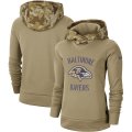 Wholesale Cheap Women's Baltimore Ravens Nike Khaki 2019 Salute to Service Therma Pullover Hoodie