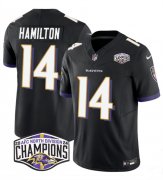 Cheap Men's Baltimore Ravens #14 Kyle Hamilton Black F.U.S.E 2024 AFC North Division Champions Vapor Limited Football Jersey