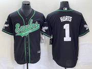 Wholesale Cheap Men's Philadelphia Eagles #1 Jalen Hurts Black Cool Base Stitched Baseball Jersey