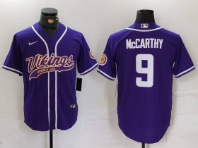 Men\'s Minnesota Vikings #9 JJ McCarthy Purple Cool Base Stitched Baseball Jersey