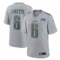 Wholesale Cheap Men's Philadelphia Eagles #6 DeVonta Smith Gray Super Bowl LVII Patch Atmosphere Fashion Stitched Game Jersey