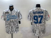 Cheap Men's Detroit Lions #97 Aidan Hutchinson 2024 Arctic Camo Salute To Service Stitched Baseball Jersey