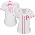 Wholesale Cheap Pirates #21 Roberto Clemente White/Pink Fashion Women's Stitched MLB Jersey