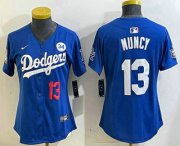 Cheap Women's Los Angeles Dodgers #13 Max Muncy Number Blue 2024 World Series With Fernando 34 Fashion Limited Stitched Jersey