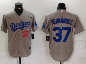 Men\'s Los Angeles Dodgers #37 Teoscar Hernandez Number Grey Cool Base Stitched Jersey