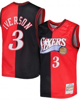 Wholesale Cheap Men\'s Philadelphia 76ers #3 Allen Iverson 2000-01 Black Red Hardwood Classics Jersey