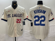 Wholesale Cheap Men's Los Angeles Dodgers #22 Clayton Kershaw Number Cream 2024 City Connect Limited Stitched Jersey