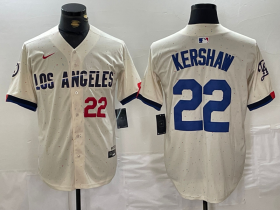 Wholesale Cheap Men\'s Los Angeles Dodgers #22 Clayton Kershaw Number Cream 2024 City Connect Limited Stitched Jersey