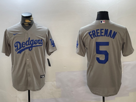 Cheap Men\'s Los Angeles Dodgers #5 Freddie Freeman Grey Cool Base Jersey