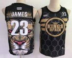 Wholesale Cheap Men's Los Angeles Lakers #23 Lebron James Black With Kings Of Air Swingman Nike Fashion Jersey