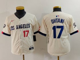 Cheap Youth Los Angeles Dodgers #17 Shohei Ohtani Number Cream Blue 2024 City Connect Limited Stitched Jersey