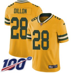 Wholesale Cheap Nike Packers #28 AJ Dillon Yellow Men\'s Stitched NFL Limited Rush 100th Season Jersey