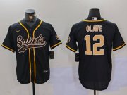 Cheap Men's New Orleans Saints #12 Chris Olave Black Cool Base Stitched Baseball Jersey