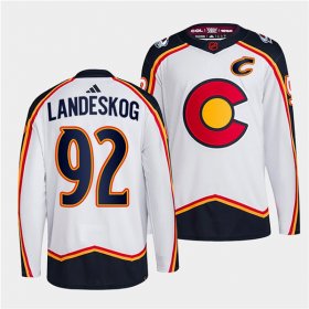 Wholesale Cheap Men\'s Colorado Avalanche #92 Gabriel Landeskog White 2022-23 Reverse Retro Stitched Jersey