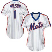 Wholesale Cheap Mets #1 Mookie Wilson White(Blue Strip) Alternate Women's Stitched MLB Jersey