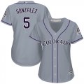 Wholesale Cheap Rockies #5 Carlos Gonzalez Grey Road Women's Stitched MLB Jersey