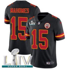 Wholesale Cheap Nike Chiefs #15 Patrick Mahomes Black Super Bowl LIV 2020 Youth Stitched NFL Limited Rush Jersey