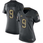 Wholesale Cheap Nike Bengals #9 Joe Burrow Black Women's Stitched NFL Limited 2016 Salute to Service Jersey