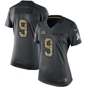 Wholesale Cheap Nike Bengals #9 Joe Burrow Black Women\'s Stitched NFL Limited 2016 Salute to Service Jersey