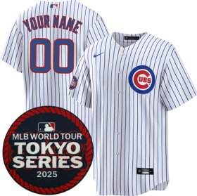 Cheap Men\'s Chicago Cubs Active Player Custom White 2025 World Tour Tokyo Series Home Stitched Baseball Jersey