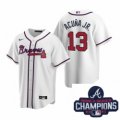 Wholesale Cheap Men Nike Atlanta Braves 13 Ronald Acuna Jr White Home Stitched Baseball Stitched MLB 2021 Champions Patch Jersey