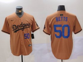 Cheap Men\'s Los Angeles Dodgers #50 Mookie Betts Number Olive Cool Base Limited Stitched Jerseys