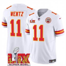 Men\'s Kansas City Chiefs #11 Carson Wentz White 2025 Super Bowl LIX Patch F.U.S.E. Vapor Limited Stitched Football Jersey