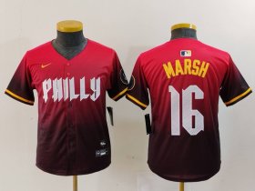 Youth Philadelphia Phillies #16 Brandon Marsh Red 2024 City Connect Limited Jersey