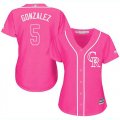 Wholesale Cheap Rockies #5 Carlos Gonzalez Pink Fashion Women's Stitched MLB Jersey