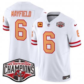 Cheap Men\'s Tampa Bay Buccaneers #6 Baker Mayfield White F.U.S.E. 2024 NFC South Champions With 4-Star C Patch Limited Stitched Jersey