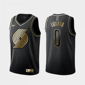 Wholesale Cheap Blazers 0 Damian Lillard Black Golden Edition Nike Swingman Jersey