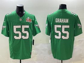 Men\'s Philadelphia Eagles #55 Brandon Graham Green 2025 Super Bowl LIX Patch F.U.S.E. Throwback Vapor Untouchable Limited Stitched Football Jersey