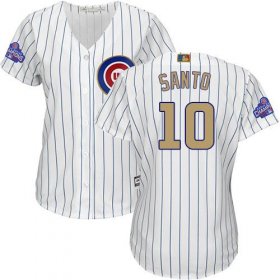 Wholesale Cheap Cubs #10 Ron Santo White(Blue Strip) 2017 Gold Program Cool Base Women\'s Stitched MLB Jersey