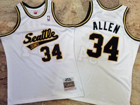 Wholesale Cheap Men\'s Seattle Supersonics #34 Ray Allen White 2005-06 AU Throwback Jersey