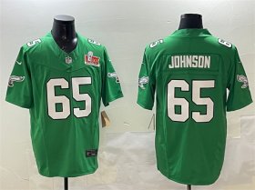 Cheap Men\'s Philadelphia Eagles #65 Lane Johnson Green 2025 Super Bowl LIX Patch F.U.S.E. Throwback Vapor Untouchable Limited Football Stitched Jersey