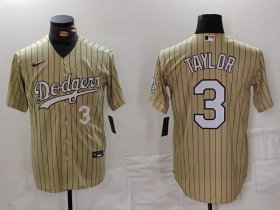 Cheap Men\'s Los Angeles Dodgers #3 Chris Taylor Cream Pinstripe Stitched Cool Base Nike Jerseys