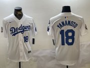 Cheap Mens Los Angeles Dodgers #18 Yoshinobu Yamamoto White 2024 World Series With Fernando Memorial Patch Home Limited Stitched Baseball Jersey