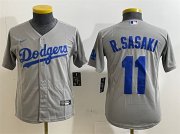 Cheap Youth Los Angeles Dodgers #11 Roki Sasaki Grey Cool Base Stitched Baseball Jersey