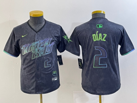 Cheap Youth Tampa Bay Rays #2 Yandy Diaz Charcoal 2024 City Connect Player Number Limited Cool Base Jersey