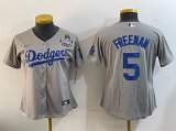 Cheap Women's Los Angeles Dodgers #5 Freddie Freeman Grey 2024 World Series Cool Base Stitched Baseball Jersey(Run Small)