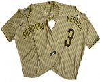 Cheap Men's San Diego Padres #3 Jackson Merrill Khaki Pinstripe Limited Stitched Jersey