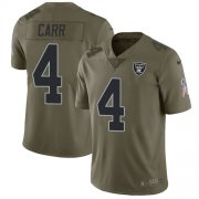 Wholesale Cheap Nike Raiders #4 Derek Carr Olive Youth Stitched NFL Limited 2017 Salute to Service Jersey