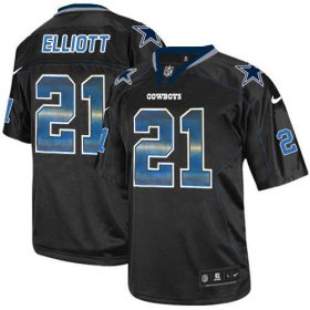 Wholesale Cheap Nike Cowboys #21 Ezekiel Elliott Lights Out Black Men\'s Stitched NFL Elite Strobe Jersey