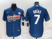 Wholesale Cheap Men's Los Angeles Dodgers #7 Julio Urias Rainbow Navy Blue Pinstripe Mexico Cool Base Nike Jersey