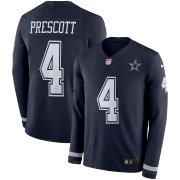 Wholesale Cheap Men's Cowboys #4 Dak Prescott Navy Blue Team Color Men's Stitched NFL Limited Therma Long Sleeve Jersey