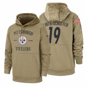 Wholesale Cheap Pittsburgh Steelers #19 JuJu Smith-Schuster Nike Tan 2019 Salute To Service Name & Number Sideline Therma Pullover Hoodie