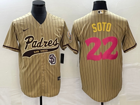 Wholesale Cheap Men\'s San Diego Padres #22 Juan Soto Tan Pinstripe 2023 City Connect Cool Base Stitched Jersey