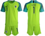 Wholesale Cheap France #1 LLORIS Shiny Green Goalkeeper Soccer Country Jersey