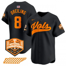 Men\'s Tennessee Volunteers #8 Dylan Dreiling Black 2024 Champions Vapor Limited Baseball Stitched Jersey