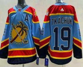 Cheap Men\'s Florida Panthers #19 Matthew Tkachuk Blue 2022 Reverse Retro Authentic Jersey